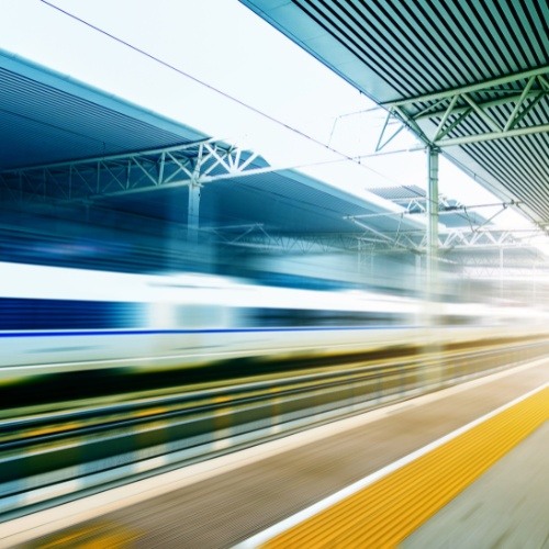 Train going through a train station